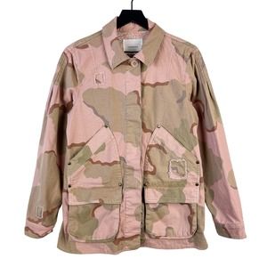 By Anthropologie (S) Camo Utility Cotton Stretch Jacket Pink Beige Army